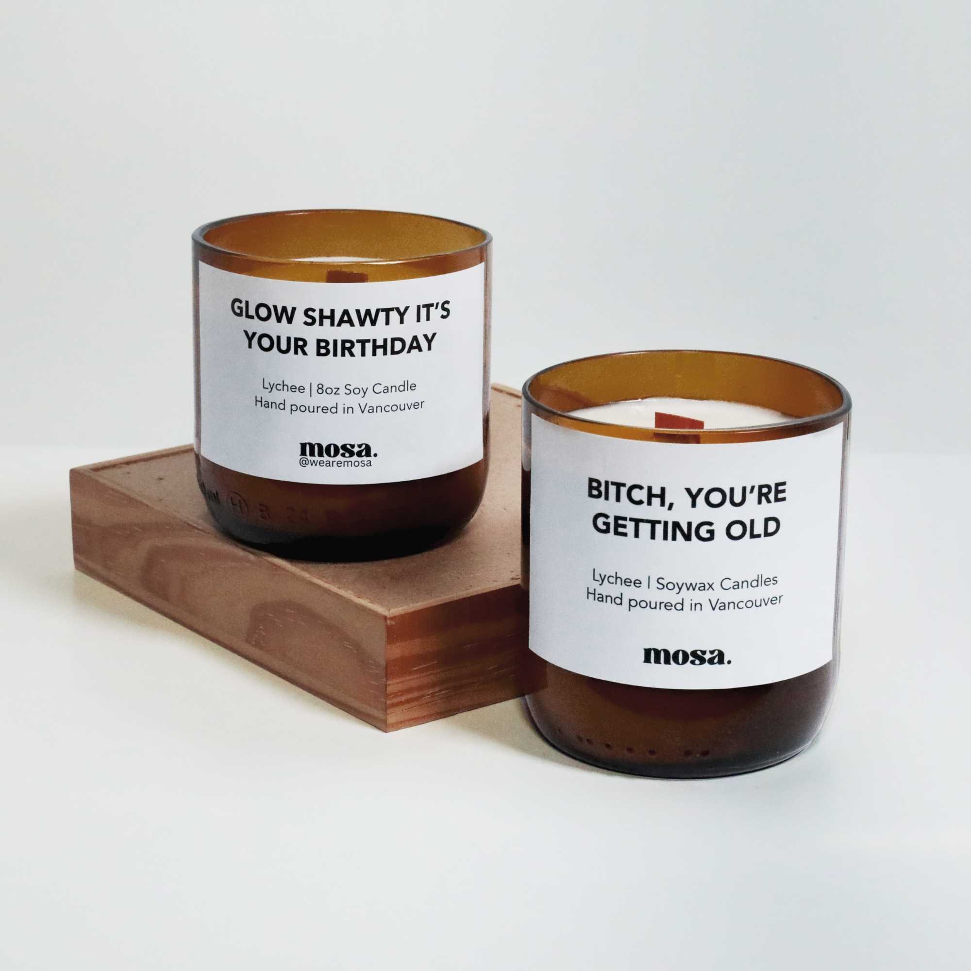 Mosa upcycled glass homeware and hand poured soy candle crafted in Vancouver from reclaimed bottles at Brix + Bailey