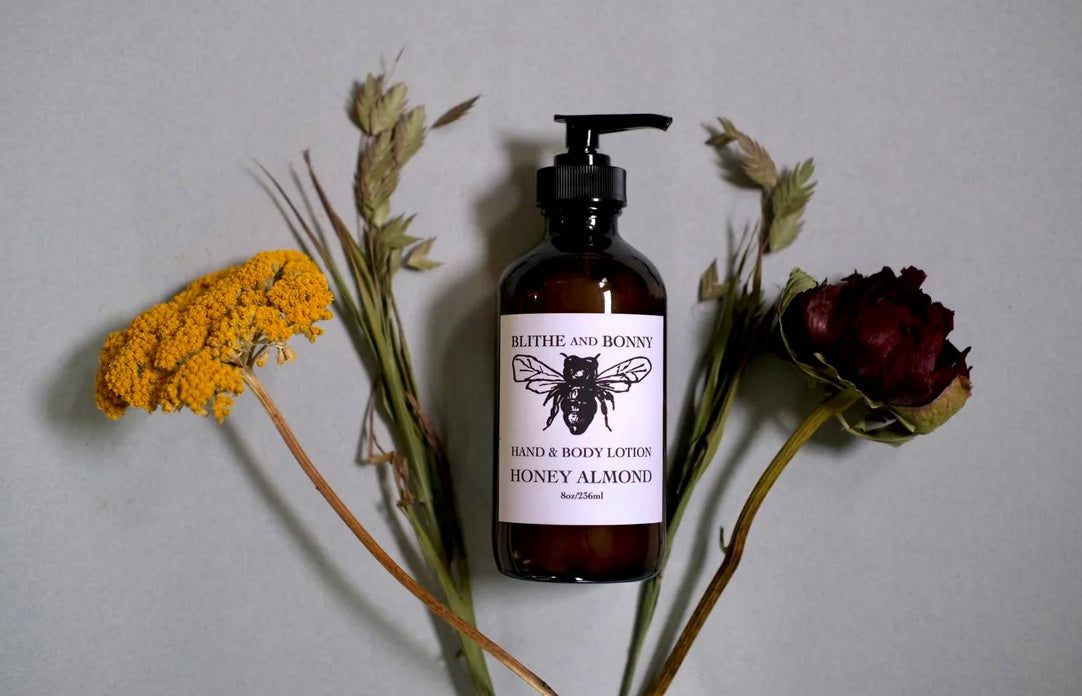 Blithe and Bonny handmade natural hand and body lotion in amber glass bottle — Oregon independent brand | Brix + Bailey