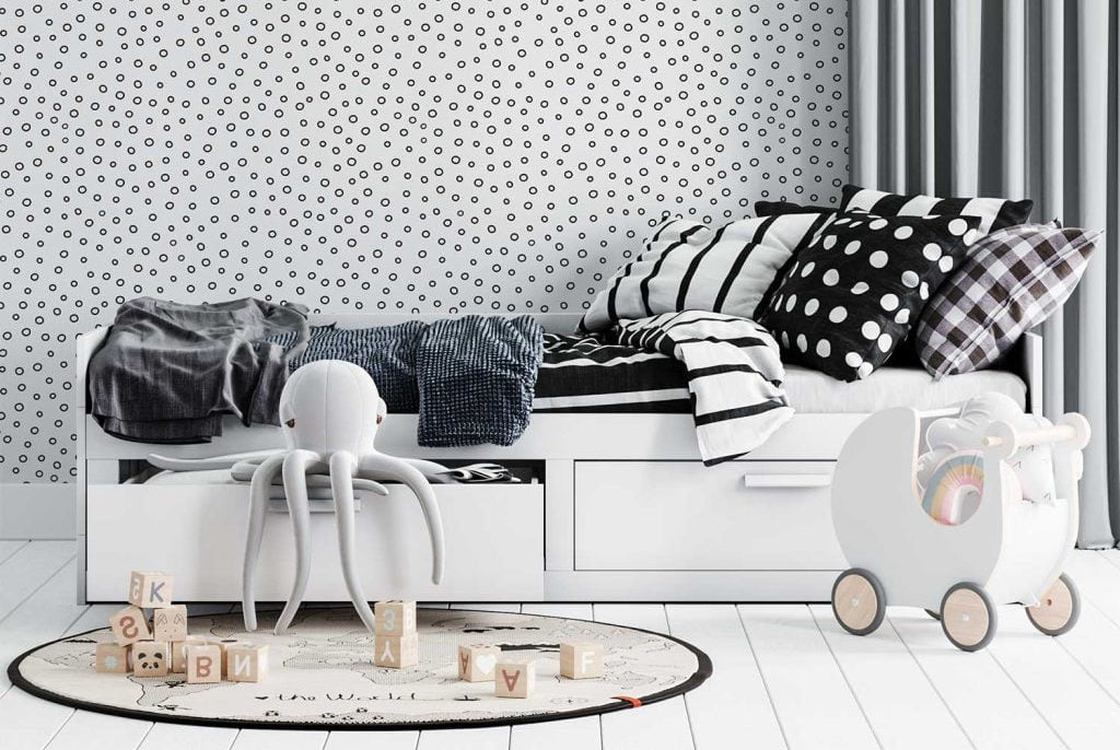 Black and White Kds Bedroom Scene- independent brands at Brix + Bailey