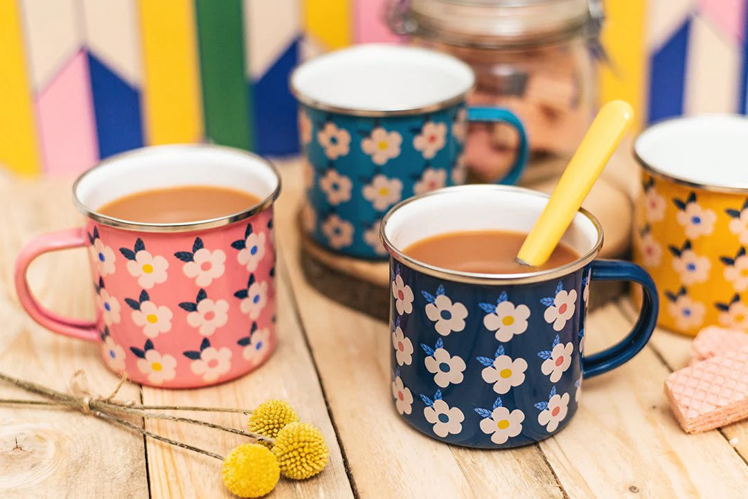 namel Happy retro floral enamel mugs, plates and homeware — independent UK brand  Brix + Bailey
