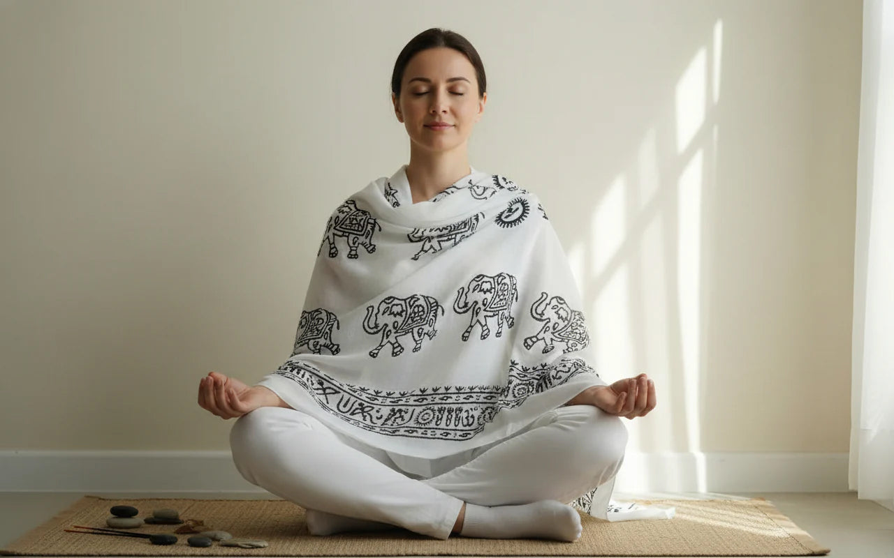 Rolled yoga mat, cork block and strap from independent yoga brands at Brix + Bailey