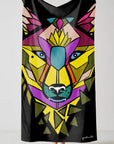 Black Bath Towel with Colourful Wolf Artwork