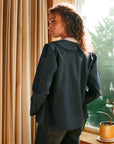 Claudine Wool Linen Overshirt  - Navy Pinstripe