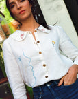 OLALA Embroidered Claudine Linen Blouse - White  x Laetitia Rouget - size M on pre-order for the end of September delivery