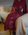 Long Organic Cotton Robe: Merlot with Gold Sun