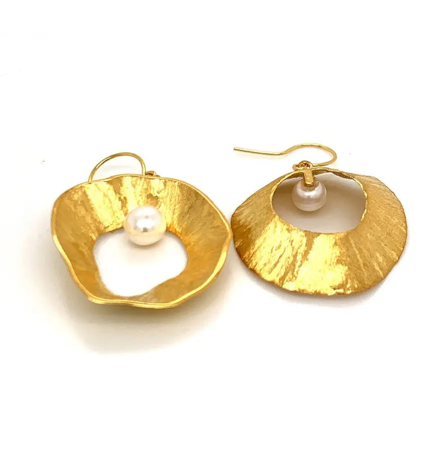 Sea &amp; Moon Large Earring, Sterling Silver with Gold Plate