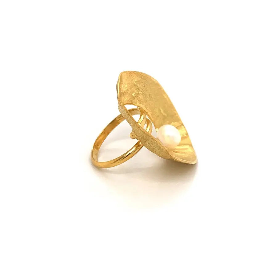 Sea &amp; Moon Medium Ring, Sterling Silver with Gold Plate