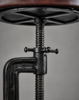 Vice Clamp Adjustable Stool | Cast Iron Industrial Seat | Leather Top