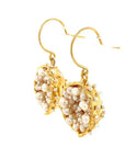 Dance of Stamens Earring Midi, Gold plated hollow bezel with fresh water baby pearls