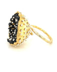 Dance of Stamens Medium Ring, Gold Plate Hollow Bezel with Black Spinel