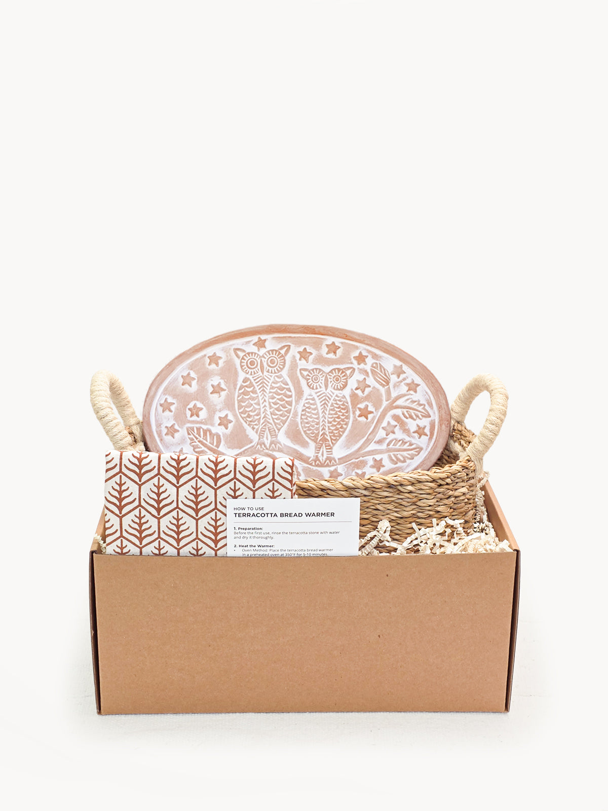 Bread Warmer & Basket Gift Set with Tea Towel - Owl Oval