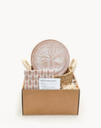 Bread Warmer & Basket Gift Set with Tea Towel - Tree of Life Round
