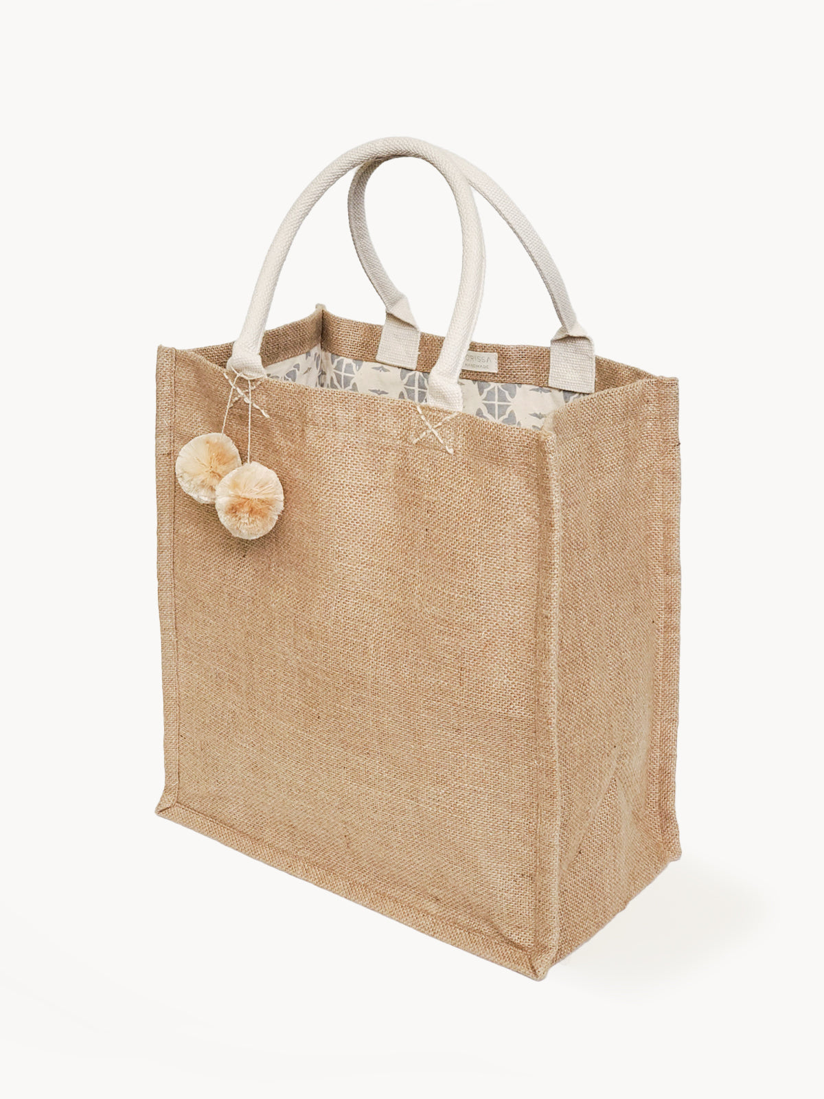 Jute Canvas Gift Bag With Pompom