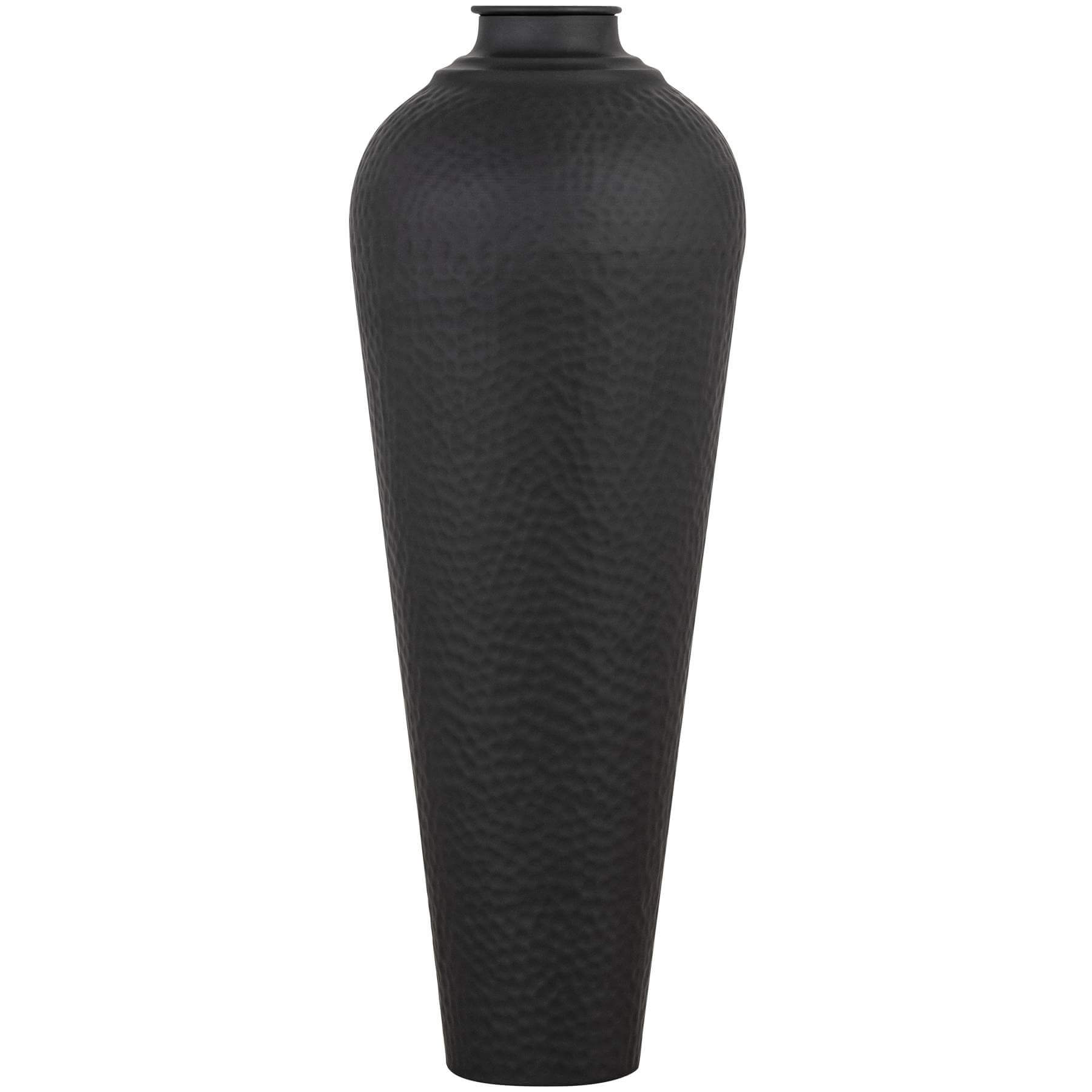 Sleek Matt Black Hammered Vase with Lid | Modern Decor