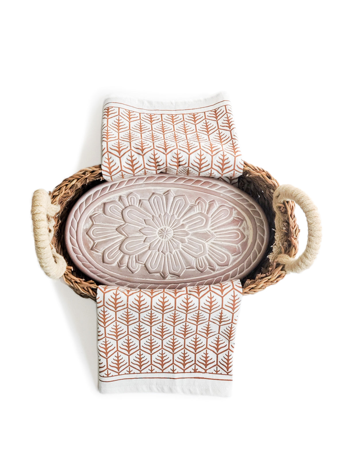 Bread Warmer &amp; Basket Gift Set with Tea Towel - Flower
