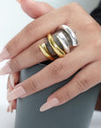 Boho Thick Band Statement Ring - Brass/Silver Adjustable Ring.