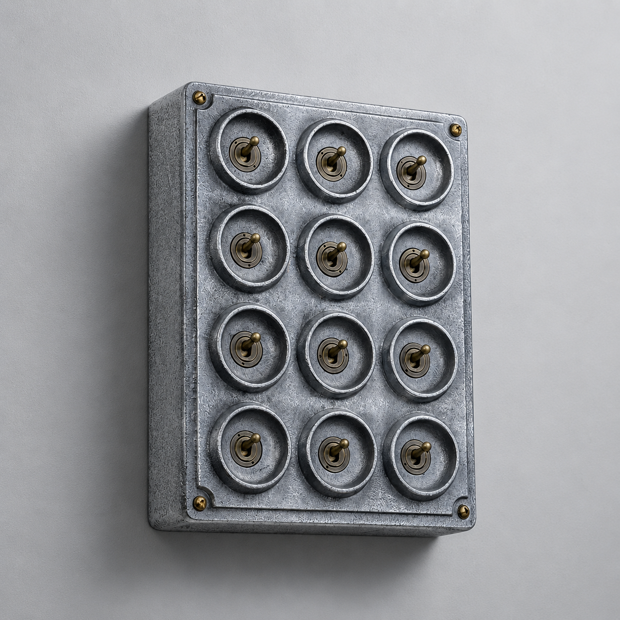 12 Gang 2 Way Cast Aluminium Industrial Toggle Switch Light Panel
