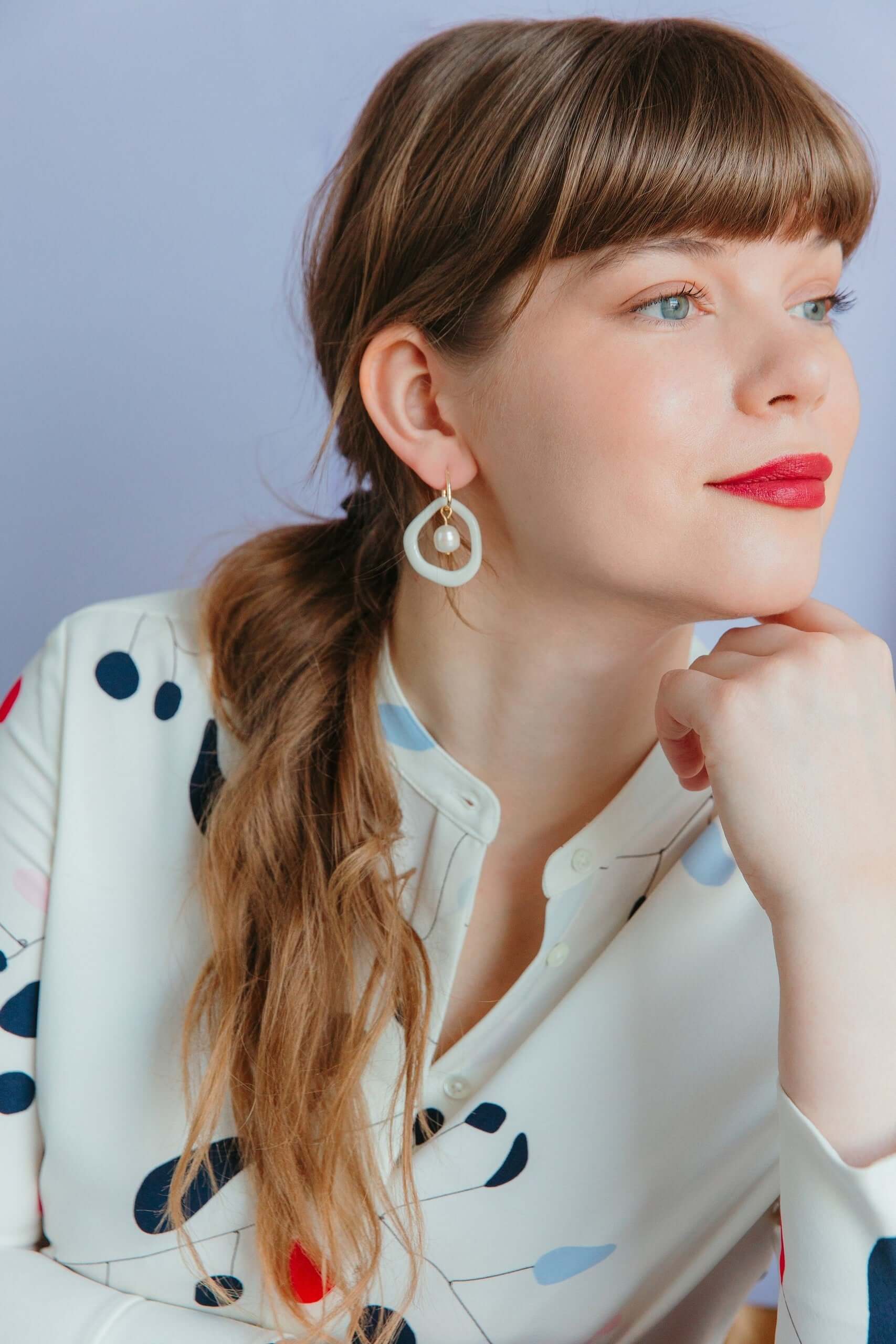 Porcelain and Pearl Hoop Earrings in White