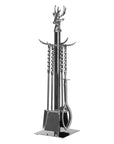 Handcrafted Stag Fireplace Companion Set Polished Nickel