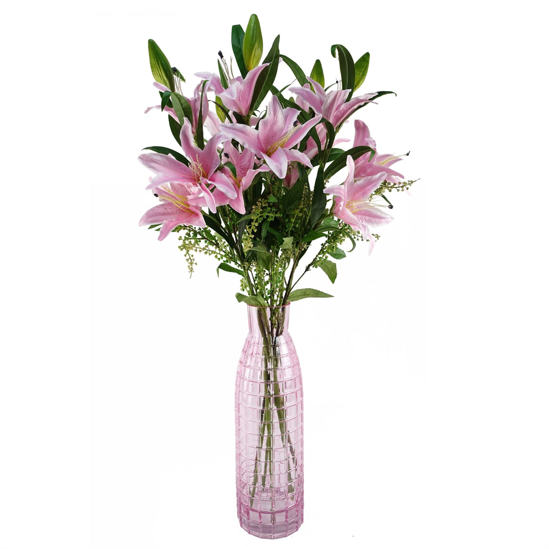 Pack of 6 x Artificial Flowers Large Pink Lily Stem - 3 Flowers 100cm-2