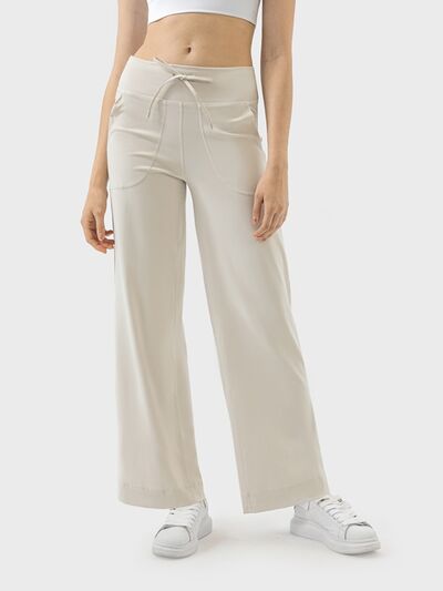 Drawstring Active Pants with Pockets-3
