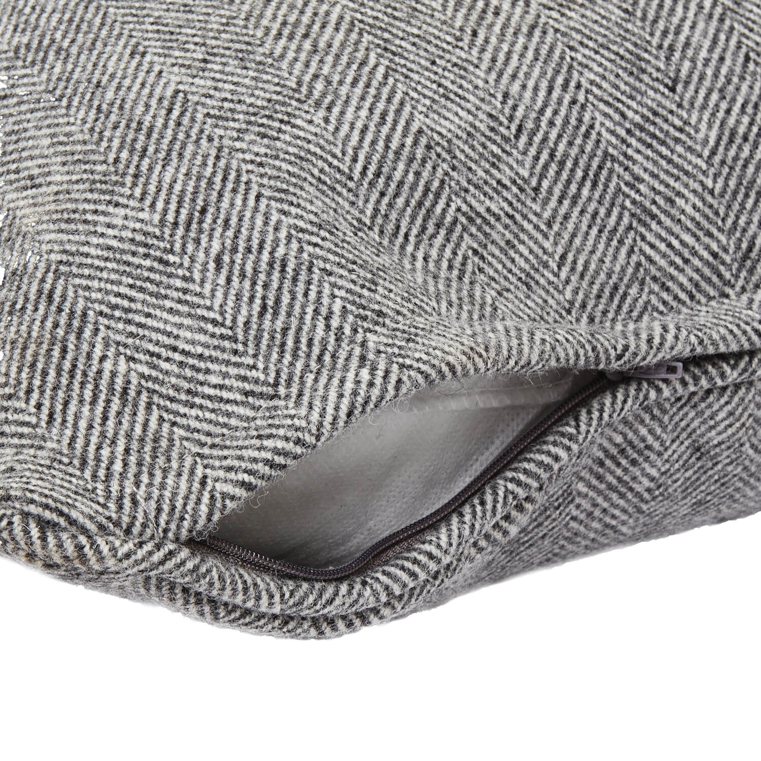 Grey Herringbone Wool Cushion with Piped Edges