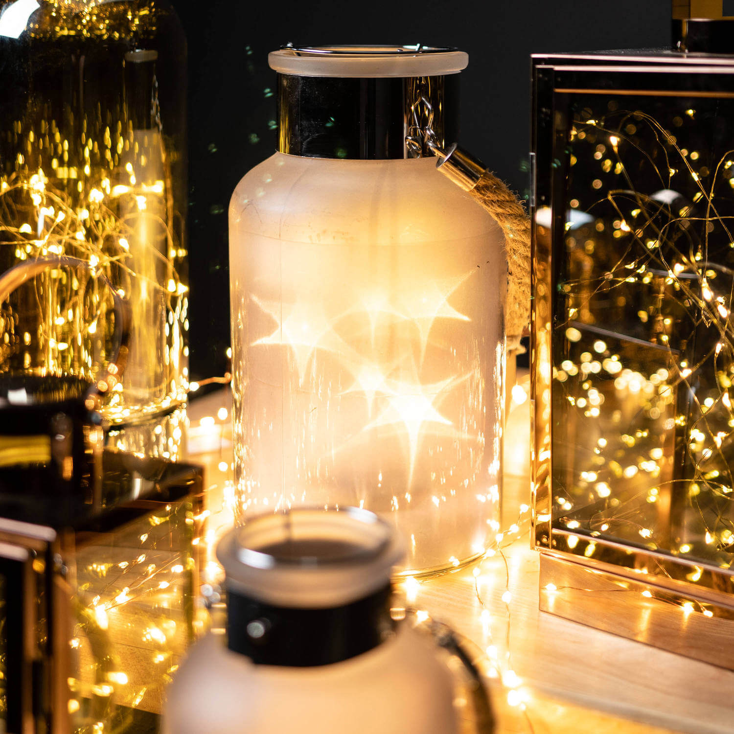 Frosted Grey LED Lantern with Rope Handle