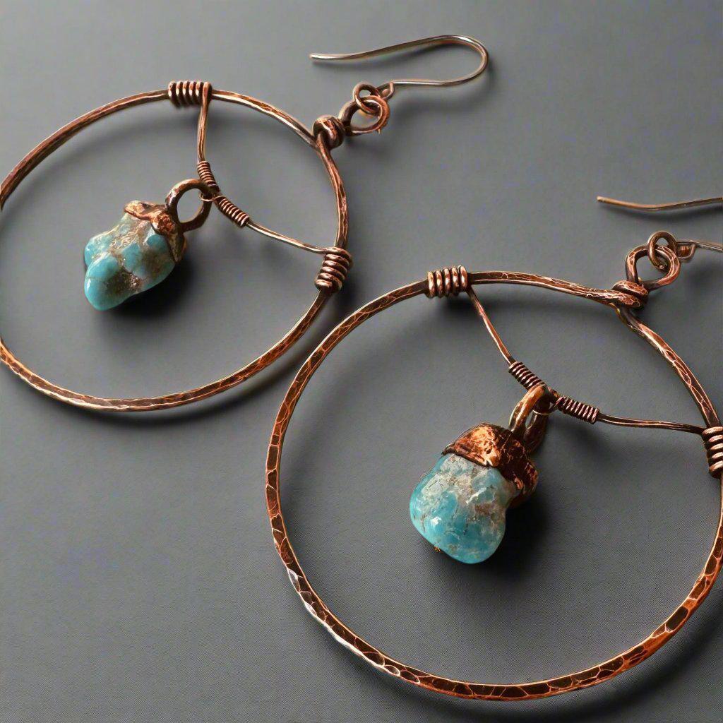Raw Turquoise Hoops - Bohemian Jewelry | Handmade by Blackbird &amp; Sage