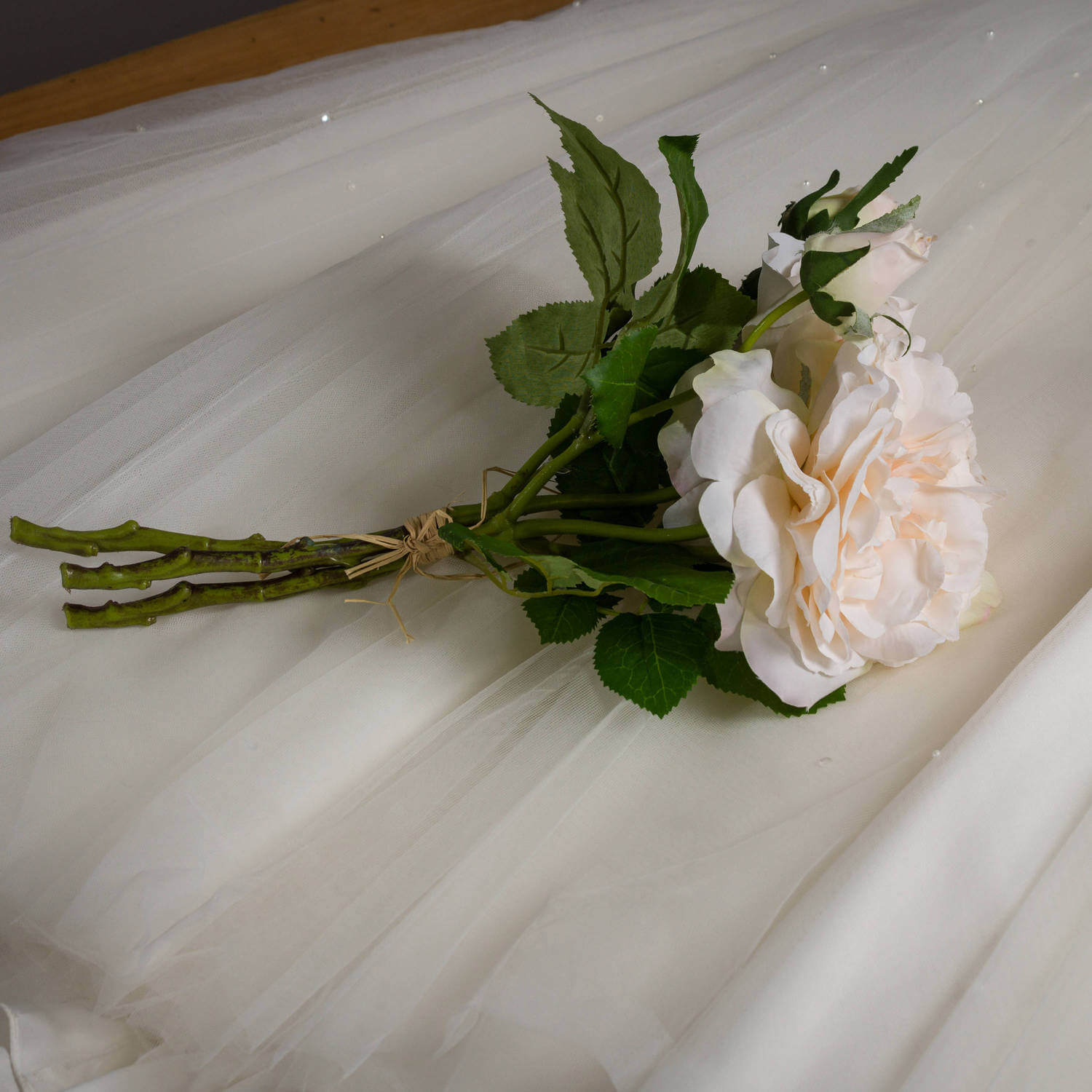 Peach and Cream Faux Rose Short Stem Bouquet