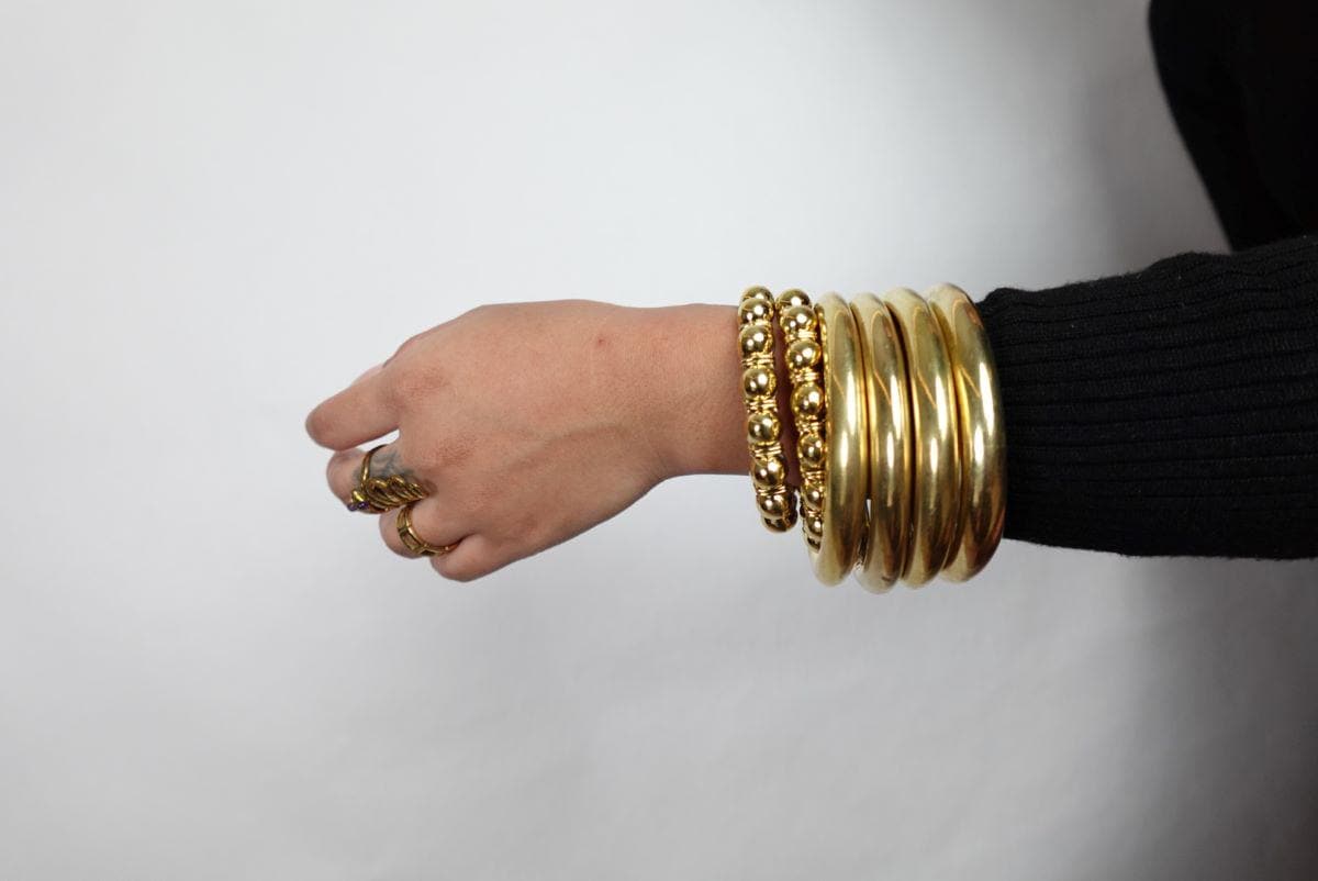 Beaded Orb Adjustable Brass/Silver Cuff