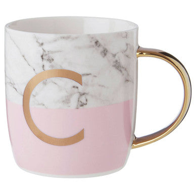 Marble Effect and Pink Monogram Mug C | Frosted Deco