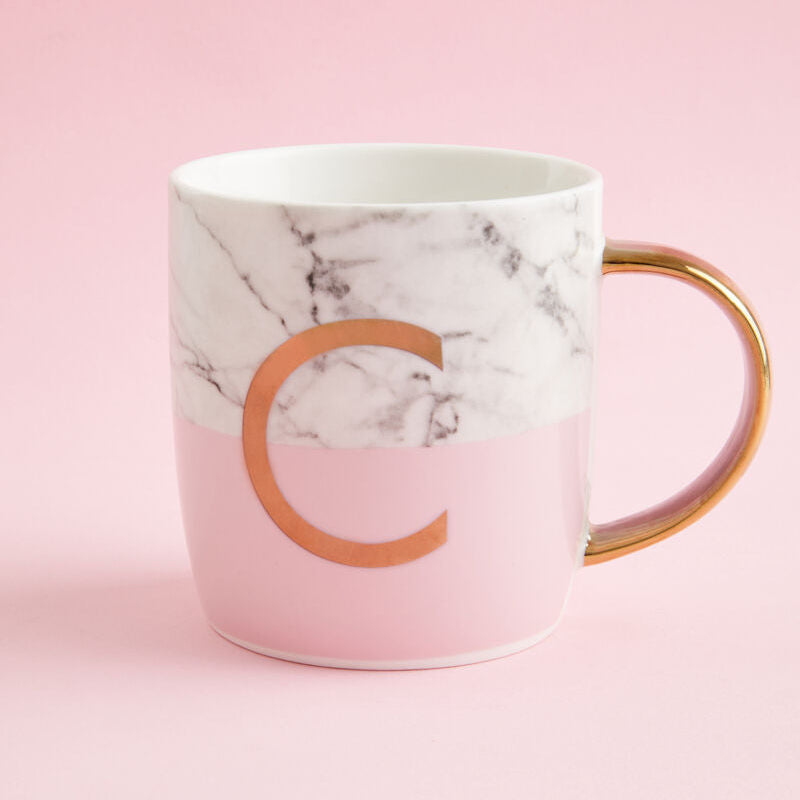 Marble Effect and Pink Monogram Mug C | Frosted Deco