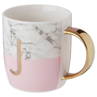Marble Effect and Pink Monogram Mug J | Frosted Deco
