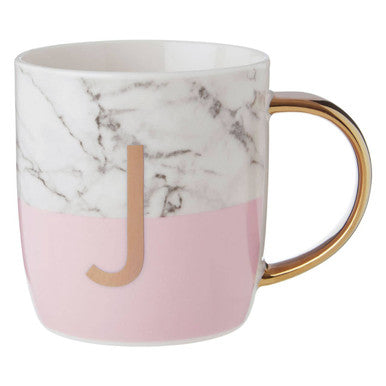 Marble Effect and Pink Monogram Mug J | Frosted Deco