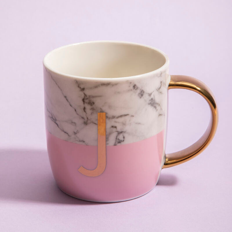 Marble Effect and Pink Monogram Mug J | Frosted Deco