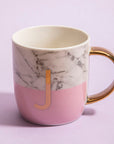 Marble Effect and Pink Monogram Mug J | Frosted Deco