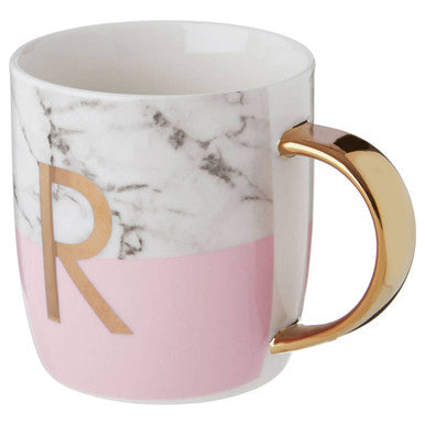Marble Effect and Pink Monogram Mug R | Frosted Deco