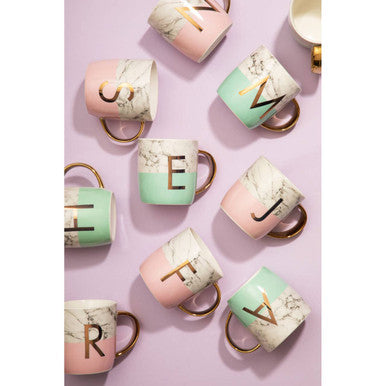 Marble Effect and Pink Monogram Mug R | Frosted Deco