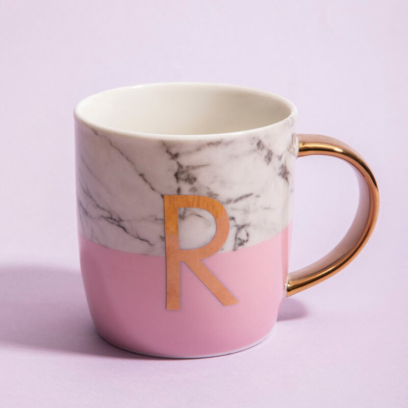 Marble Effect and Pink Monogram Mug R | Frosted Deco