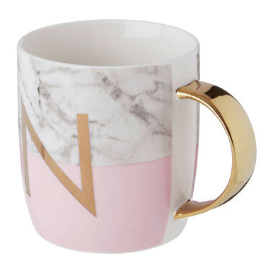 Marble Effect and Pink Monogram Mug N | Frosted Deco