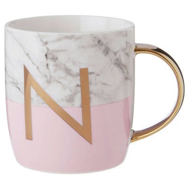 Marble Effect and Pink Monogram Mug N | Frosted Deco