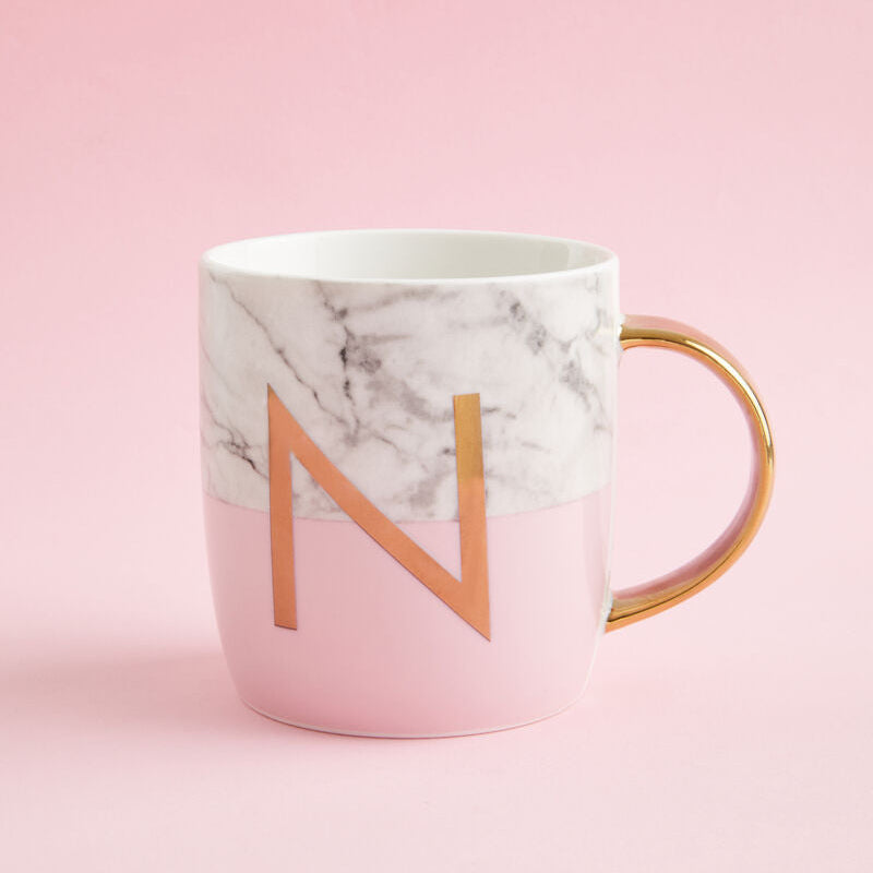 Marble Effect and Pink Monogram Mug N | Frosted Deco