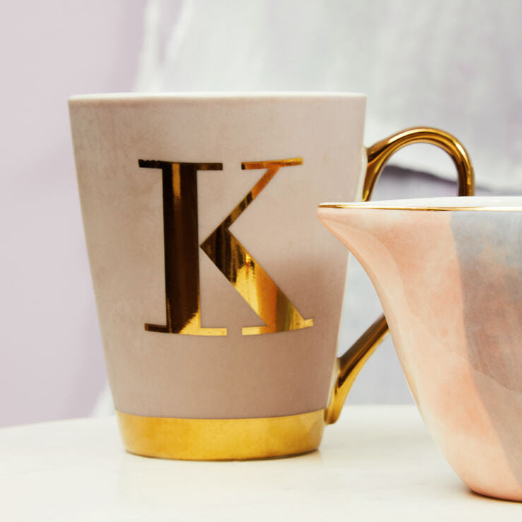 Pastel Pink Frosted Deco K Letter Monogram Mug | Mimo