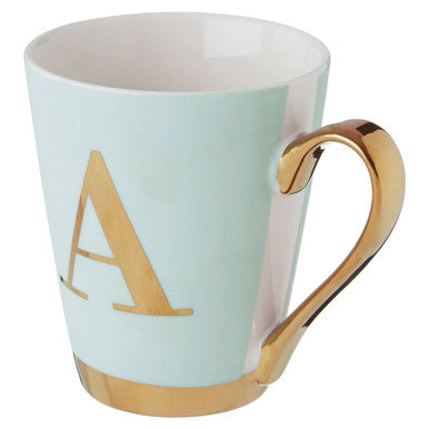 Green Frosted Deco A Letter Monogram Mug | Mimo