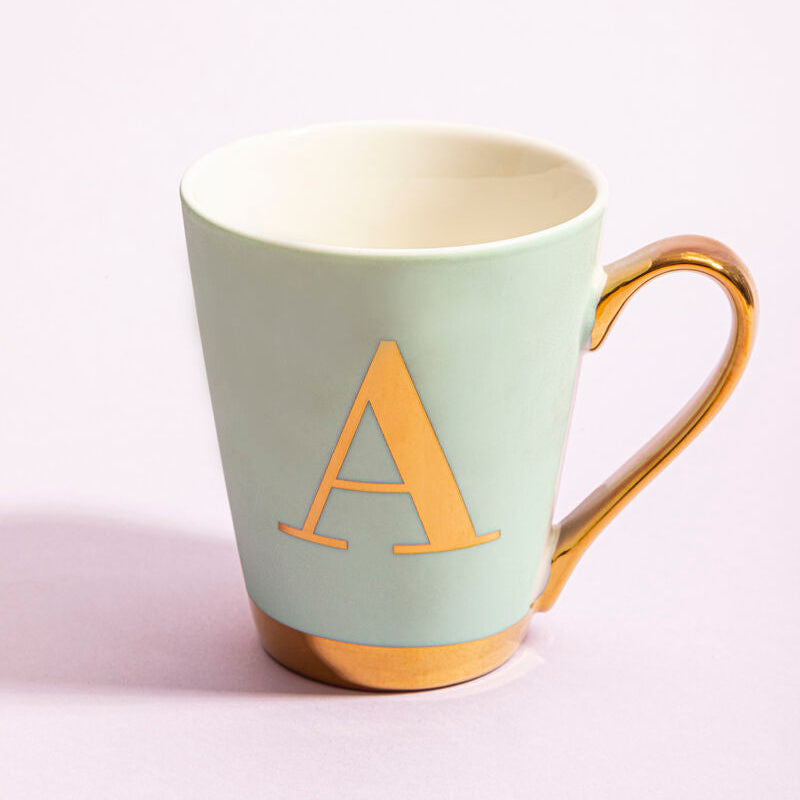 Green Frosted Deco A Letter Monogram Mug | Mimo