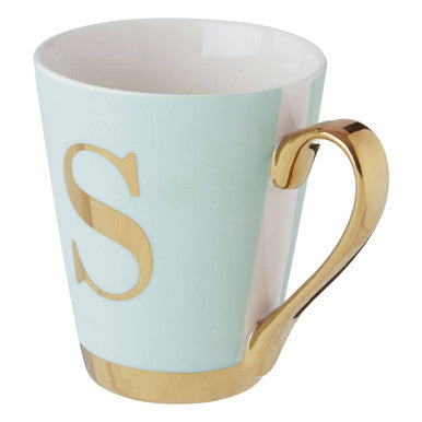 Green Frosted Deco S Letter Monogram Mug | Mimo