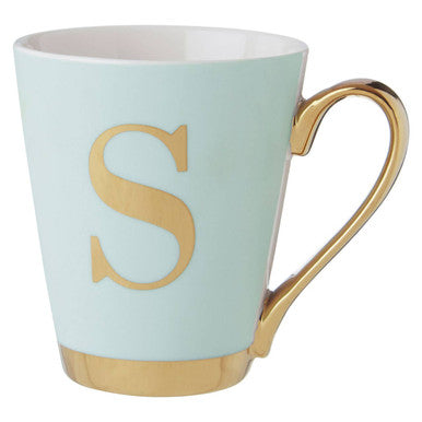 Green Frosted Deco S Letter Monogram Mug | Mimo