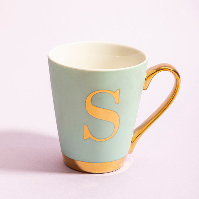 Green Frosted Deco S Letter Monogram Mug | Mimo