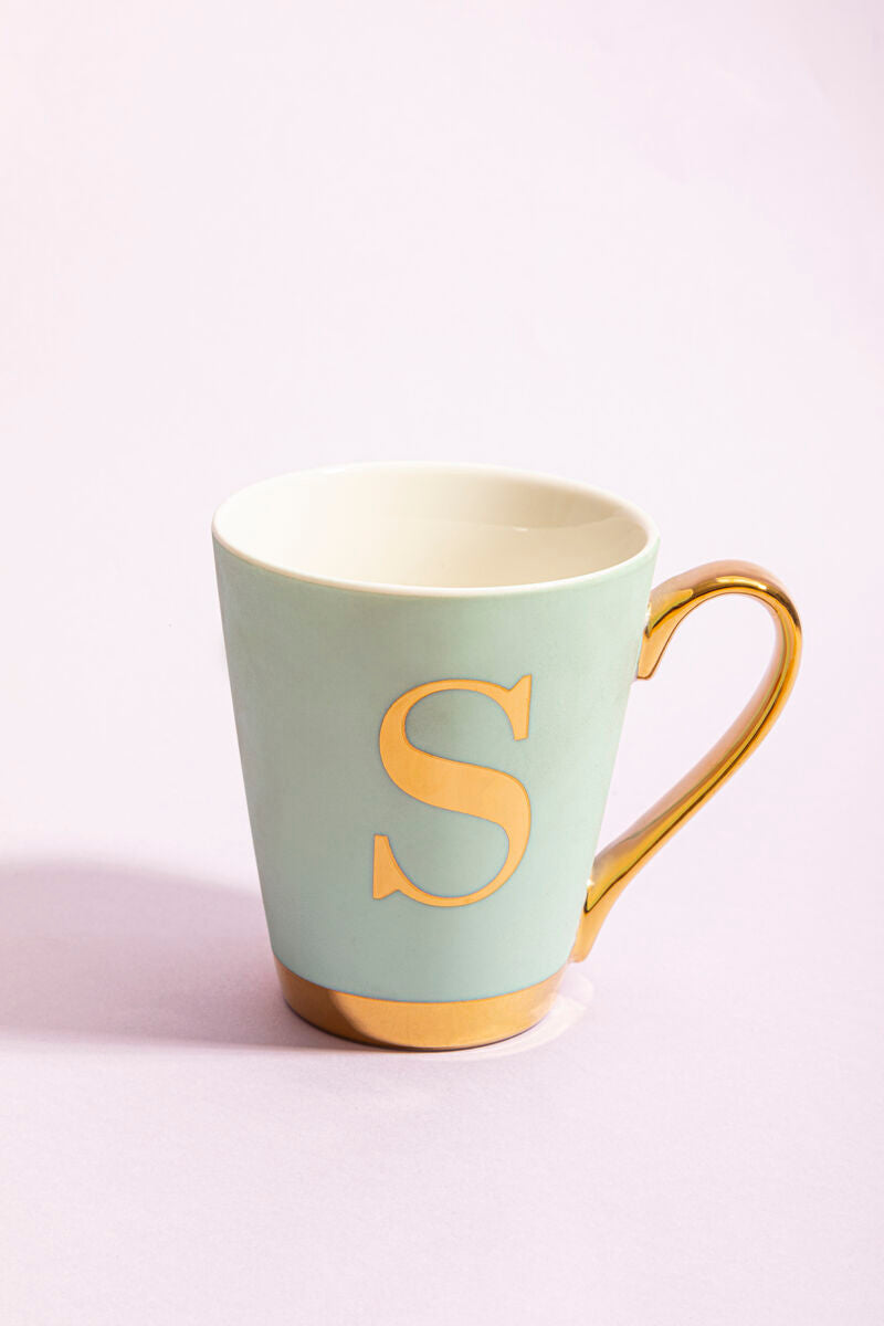Green Frosted Deco S Letter Monogram Mug | Mimo