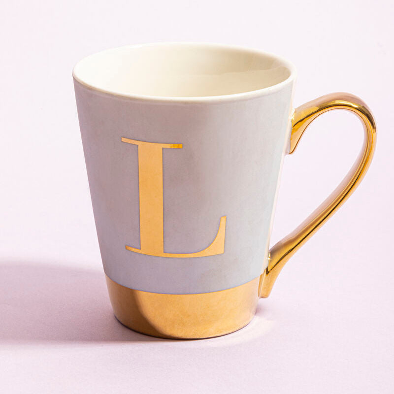 Green Frosted Deco L Letter Monogram Mug | Mimo